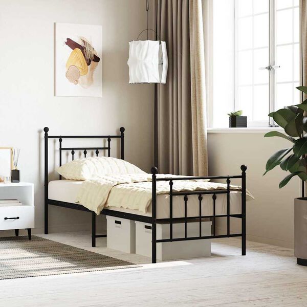 vidaXL Cadre de lit m&eacute;tal sans matelas avec pied de lit noir 75x190 cm