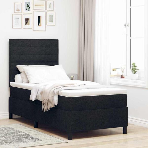 vidaXL Lit &agrave; ressorts avec matelas avec LED Noir 90 x 190 cm tissu