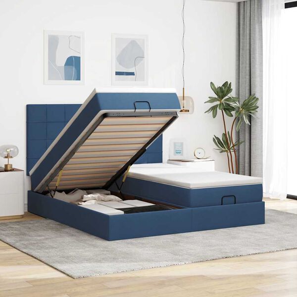 VidaXL Cadre de lit ottoman avec matelas bleu 180x200 cm tissu