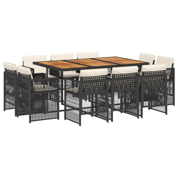 vidaXL Ensemble &agrave; manger de jardin 11 pcs coussins noir r&eacute;sine tress&eacute;e