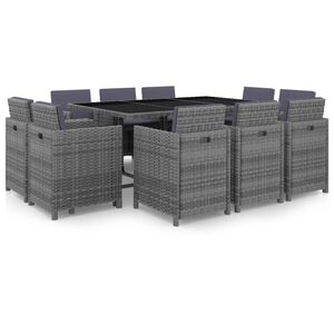 vidaXL Salon de jardin 11 pcs avec coussins R&eacute;sine tress&eacute;e Gris