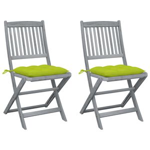 vidaXL Chaises pliantes (lot de 2) avec coussins, en bois d'acacia massif