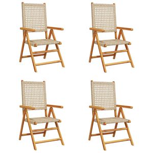 vidaXL Fauteuils pliants inclinables, lot de 4, en polyrotin beige et bois massif