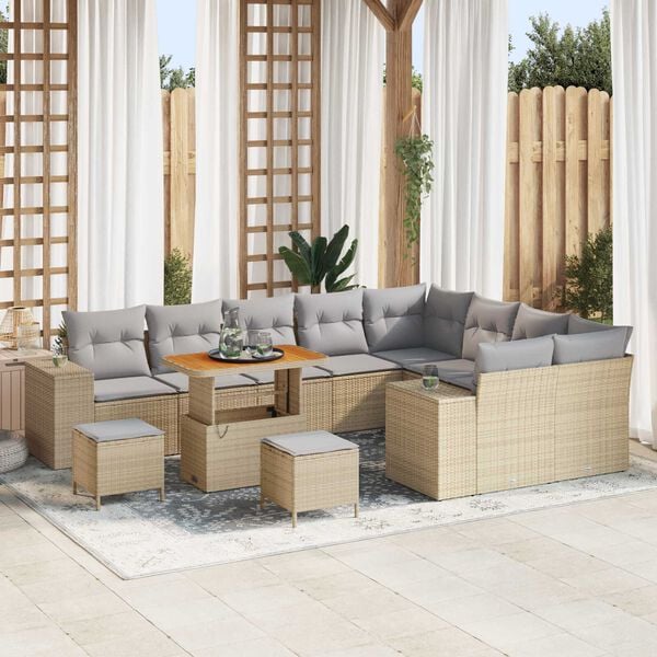 vidaXL Ensemble de canap&eacute; de jardin 12 pcs Beige polyrotin