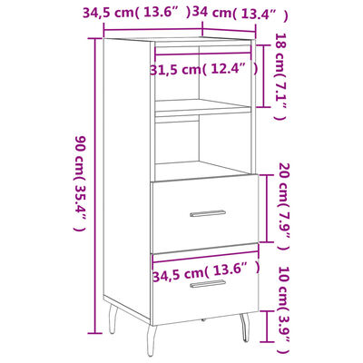 vidaXL Buffet Noir 34,5x34x90 cm Bois d'ingénierie