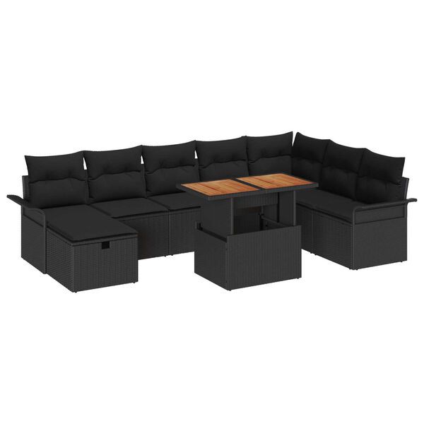 vidaXL Ensemble de canap&eacute; de jardin avec coussin 9 pcs Noir Poly rotin