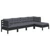 vidaXL Salon de jardin 5 pcs avec coussins Noir Bois de pin