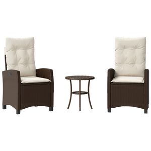vidaXL Ensemble de bistro 3 pcs avec coussins marron r&eacute;sine tress&eacute;e