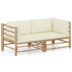 vidaXL Salon de jardin 2 pcs avec coussins blanc cr&egrave;me bambou