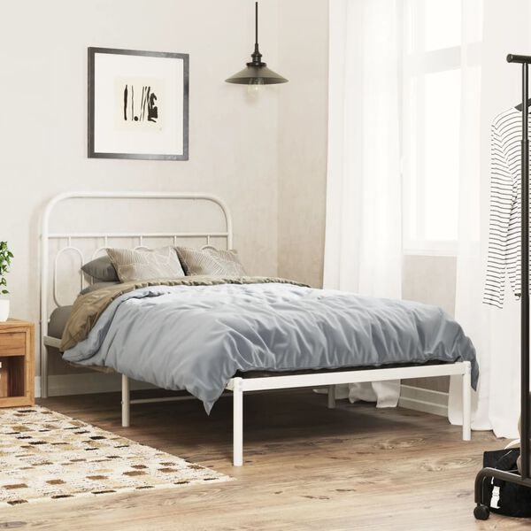 vidaXL Cadre de lit m&eacute;tal sans matelas et t&ecirc;te de lit blanc 107x203 cm