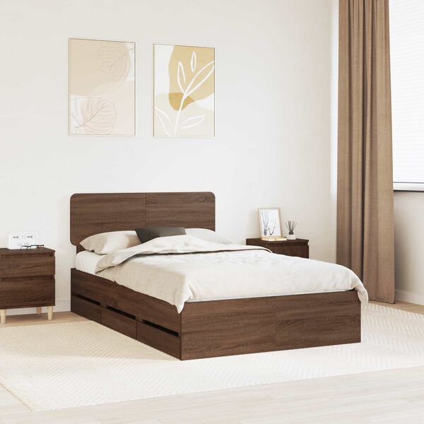 vidaXL Cadre de lit Ch&ecirc;ne brun 135 x 190 cm Bois d&rsquo;ing&eacute;nierie