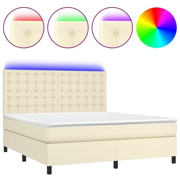 vidaXL Sommier &agrave; lattes de lit avec matelas et LED Cr&egrave;me 180x200 cm