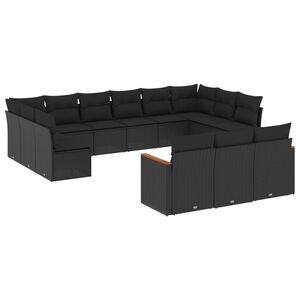 vidaXL Salon de jardin avec coussins 13 pcs noir r&eacute;sine tress&eacute;e