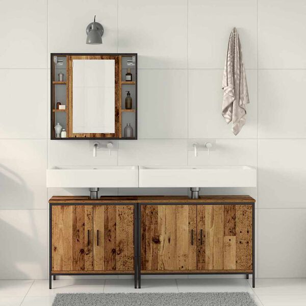 vidaXL Ensemble de mobilier de salle de bain avec &eacute;tag&egrave;re 3 pcs Marron