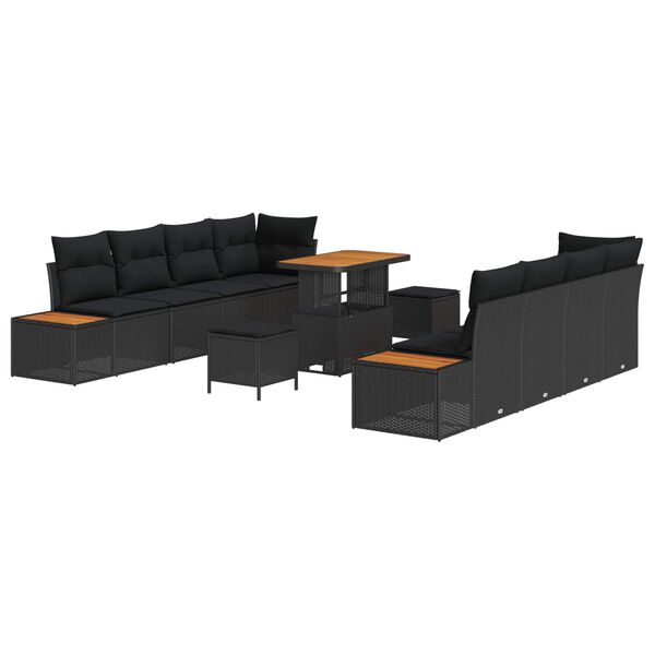 vidaXL Ensemble de canap&eacute; de jardin 11 pcs Noir polyrotin
