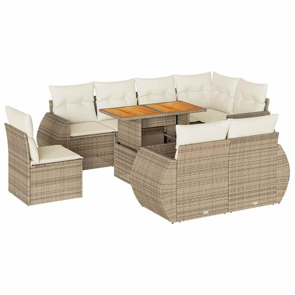 vidaXL Salon de jardin avec coussins 9 pcs beige r&eacute;sine tress&eacute;e