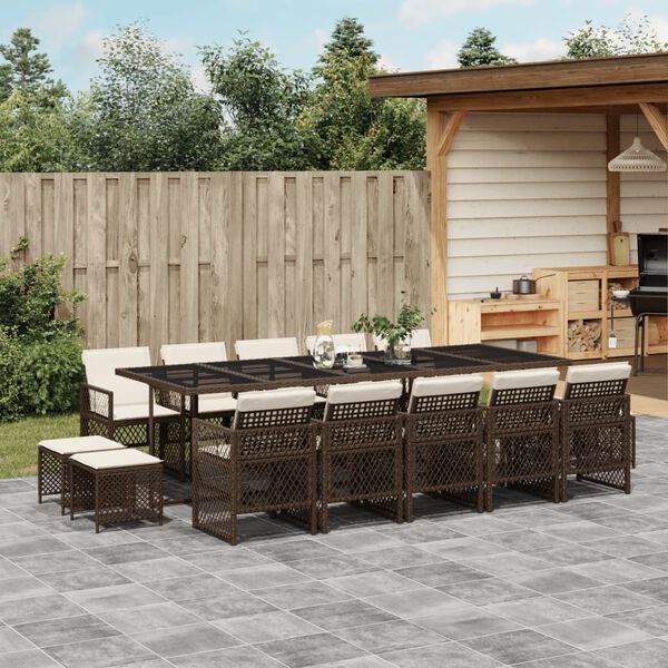 vidaXL Ensemble &agrave; manger de jardin avec coussins 15 pcs marron rotin