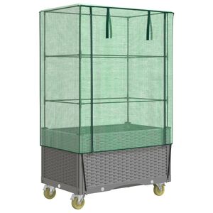 vidaXL Jardini&egrave;re sur&eacute;lev&eacute;e avec housse et roues aspect rotin