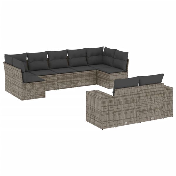 vidaXL Salon de jardin 9 pcs avec coussins gris résine tressée