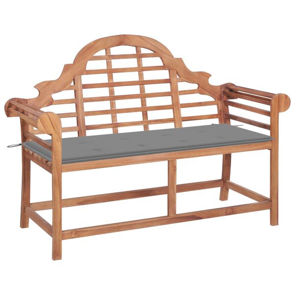 vidaXL Banc de jardin avec coussin gris 120 cm Bois de teck massif