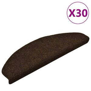 vidaXL Tapis d'escalier auto-adh&eacute;sifs 30 pi&egrave;ces 65 x 21 x 4 cm Marron Demi-rond Grand