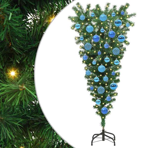 vidaXL Arbre de No&euml;l artificiel pr&eacute;-&eacute;clair&eacute; &agrave; l'envers avec ensemble de boules