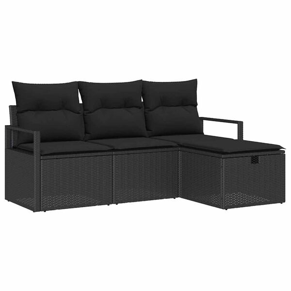 vidaXL Ensemble de canap&eacute; de jardin avec coussin 4 pcs Noir Poly rotin