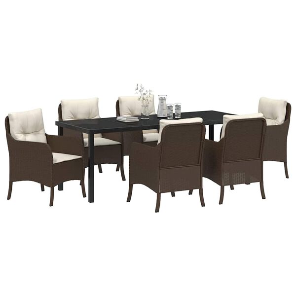 vidaXL Ensemble de salle &agrave; manger pour jardin 7 pcs Marron polyrotin