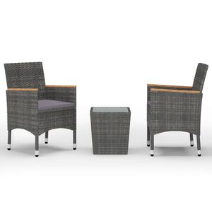 vidaXL Ensemble de bistro 3 pcs R&eacute;sine tress&eacute;e et verre tremp&eacute; Gris