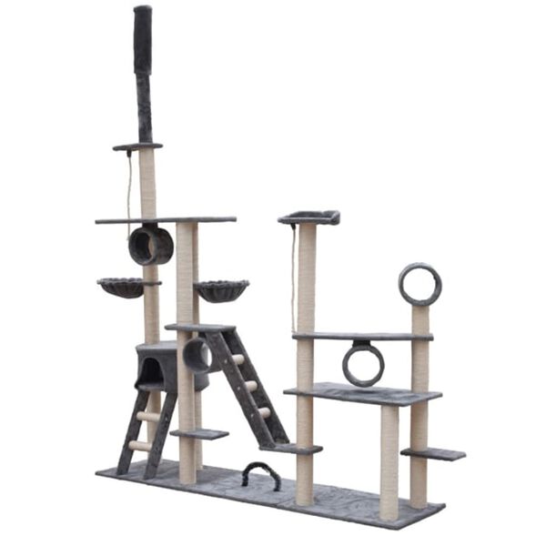 Arbre &agrave; chat de luxe 230-260 cm en peluche grise