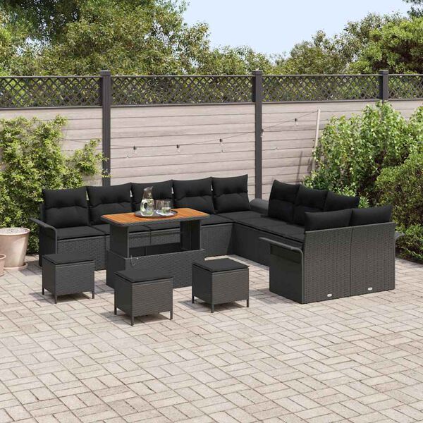 vidaXL Ensemble de canapé de jardin avec coussin 14 pcs Noir polyrotin