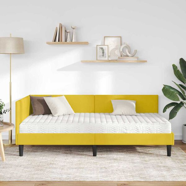 vidaXL Cadre de lit d'angle avec matelas Autre 2 pcs Jaune Velours