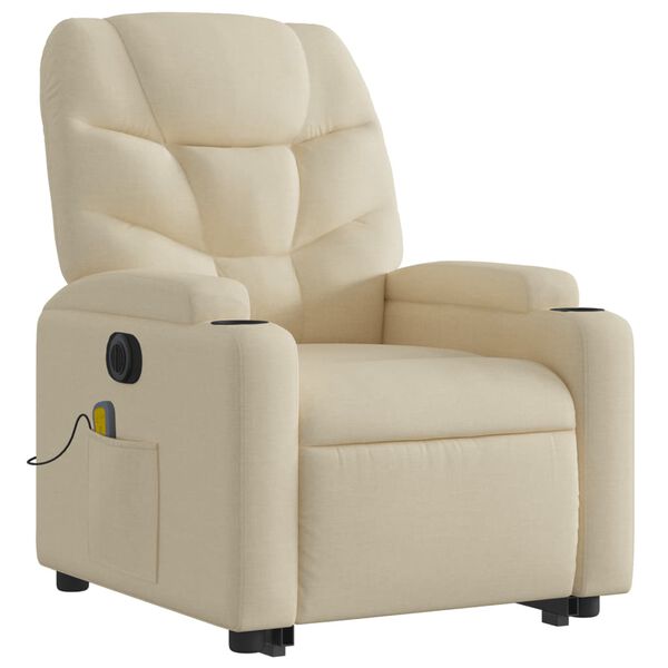 vidaXL Fauteuil inclinable de massage &eacute;lectrique Cr&egrave;me Tissu