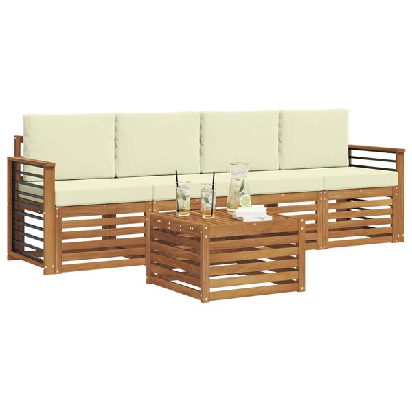 vidaXL Ensembles de canap&eacute;s avec coussin 5 pcs Naturel et Cr&egrave;me