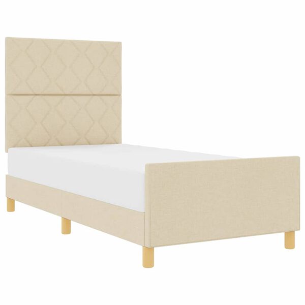 vidaXL Cadre de lit avec t&ecirc;te de lit Cr&egrave;me 90 x 190 cm tissu