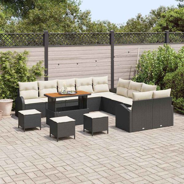 vidaXL Ensemble de canap&eacute; de jardin avec coussin 14 pcs Noir polyrotin