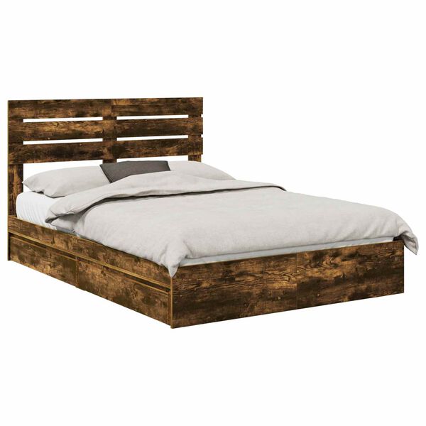 vidaXL Lit de Rangement Ch&ecirc;ne fum&eacute; 160 x 200 cm Bois d'ing&eacute;nierie
