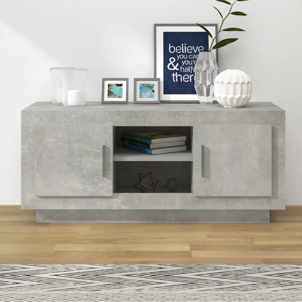 vidaXL Meuble TV gris b&eacute;ton 102x35x45 cm bois d'ing&eacute;nierie
