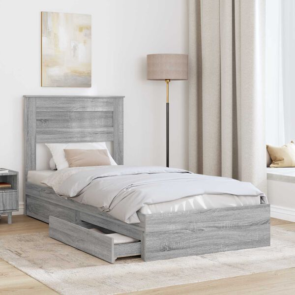 vidaXL Lit de Rangement Gris Sonoma 100 x 200 cm Bois d'ing&eacute;nierie