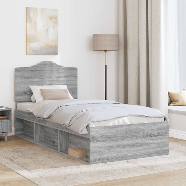 vidaXL Cadre de lit Gris Sonoma 90 x 190 cm Pin massif
