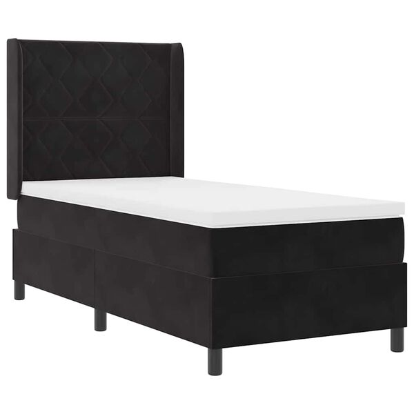 vidaXL Lit &agrave; ressorts avec matelas Noir 90 x 200 cm Velours