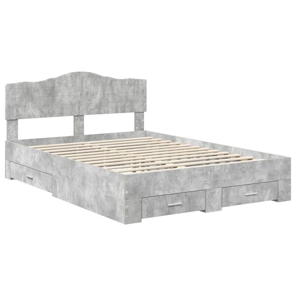 vidaXL Cadre de lit Gris b&eacute;ton 150 x 200 cm Bois d'ing&eacute;nierie