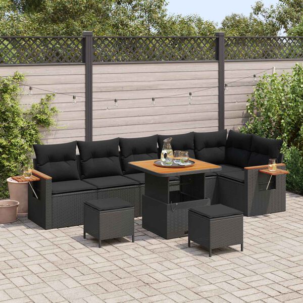 vidaXL Ensemble de canap&eacute; de jardin avec coussin 9 pcs Noir