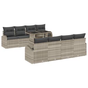 vidaXL Ensemble de canap&eacute; de jardin 9 pc Gris clair polyrotin