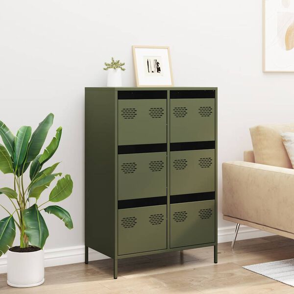 vidaXL Buffet haut vert olive 68x39x101,5 cm acier