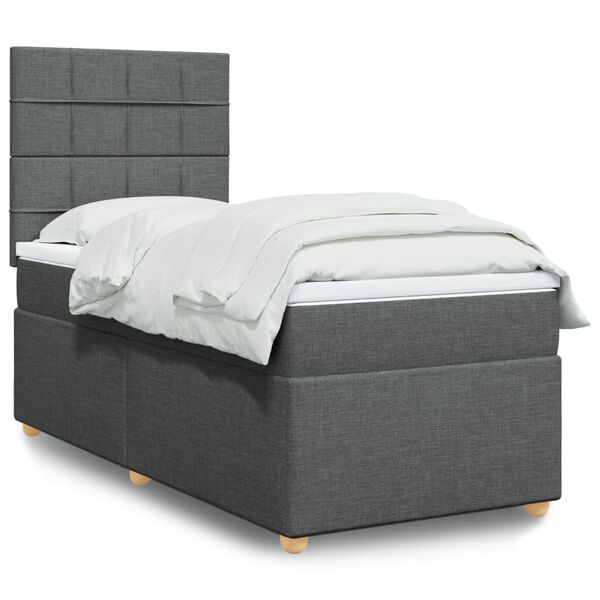 vidaXL Sommier &agrave; lattes de lit avec matelas Gris fonc&eacute; 90x200 cm Tissu