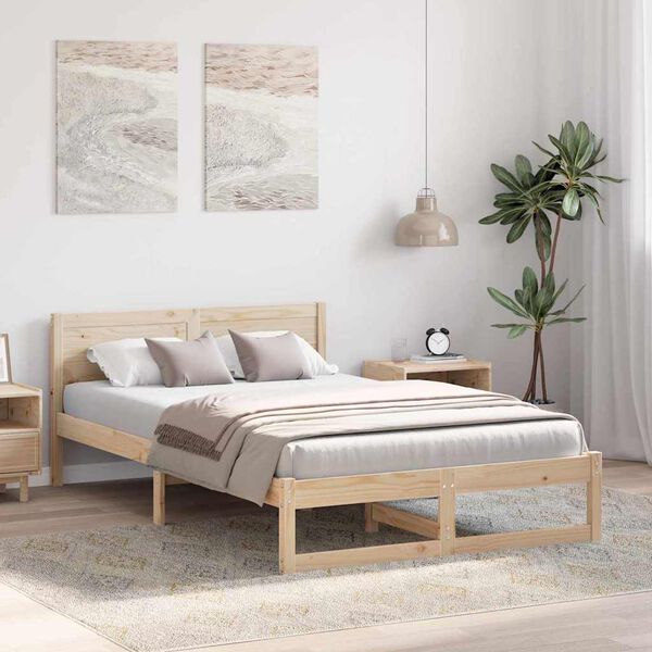 vidaXL Cadre de lit avec t&ecirc;te de lit Naturel 120 x 190 cm Pin massif