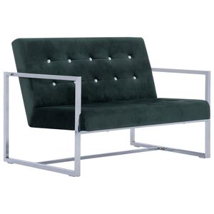 vidaXL Canap&eacute; 2 places avec accoudoirs Vert fonc&eacute; Chrome et velours