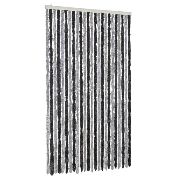 vidaXL Rideau anti-mouches gris et noir 100x200 cm chenille