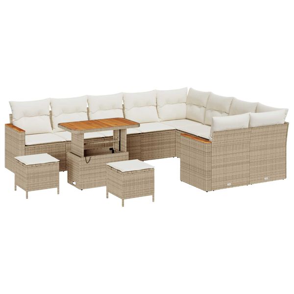 vidaXL Ensemble de canap&eacute; de jardin 12 pcs Beige Poly Rattan